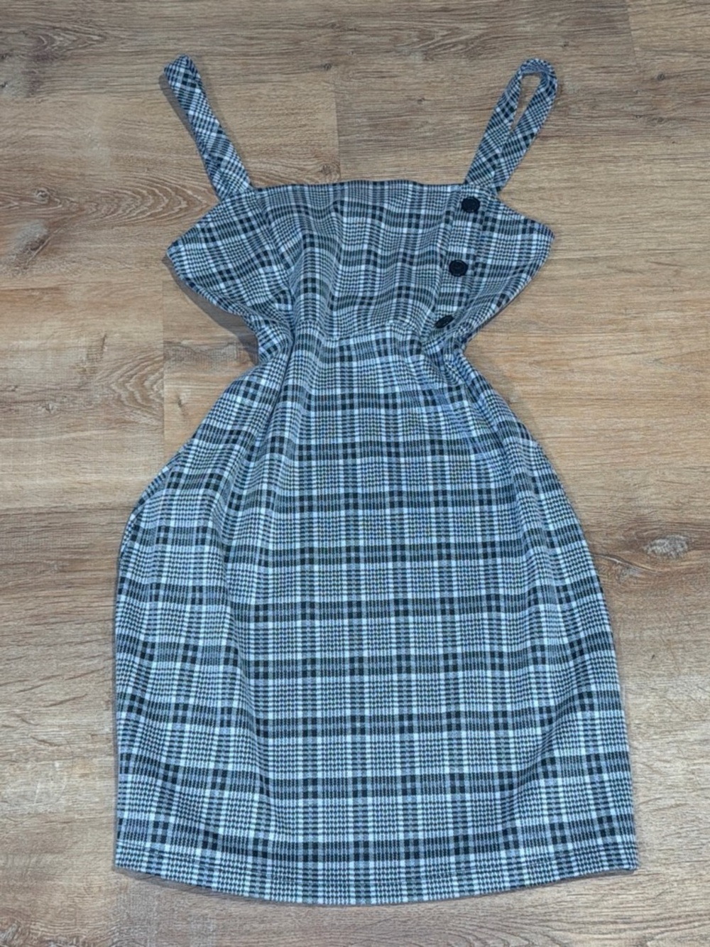 Forever 21 Black & Gray Plaid Midi Sundress with Button Detail